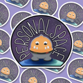 Sticker with 'Personal Space' text and a cartoon character in astronaut suit on a planet in space. 